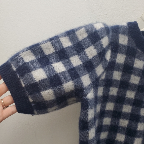 100% Cashmere Plaid Puff Short Sleeve Sweater Fuzzy Soft  Size L - Picture 5 of 12